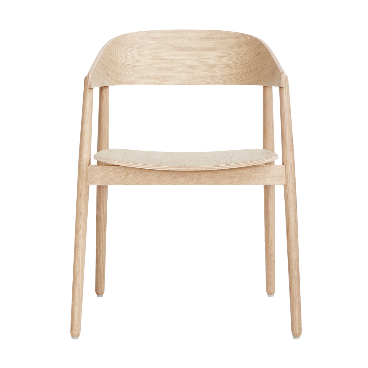 A light natural wood dining chair with a curved backrest, a contoured seat, and tapered legs, shown against a plain white background.