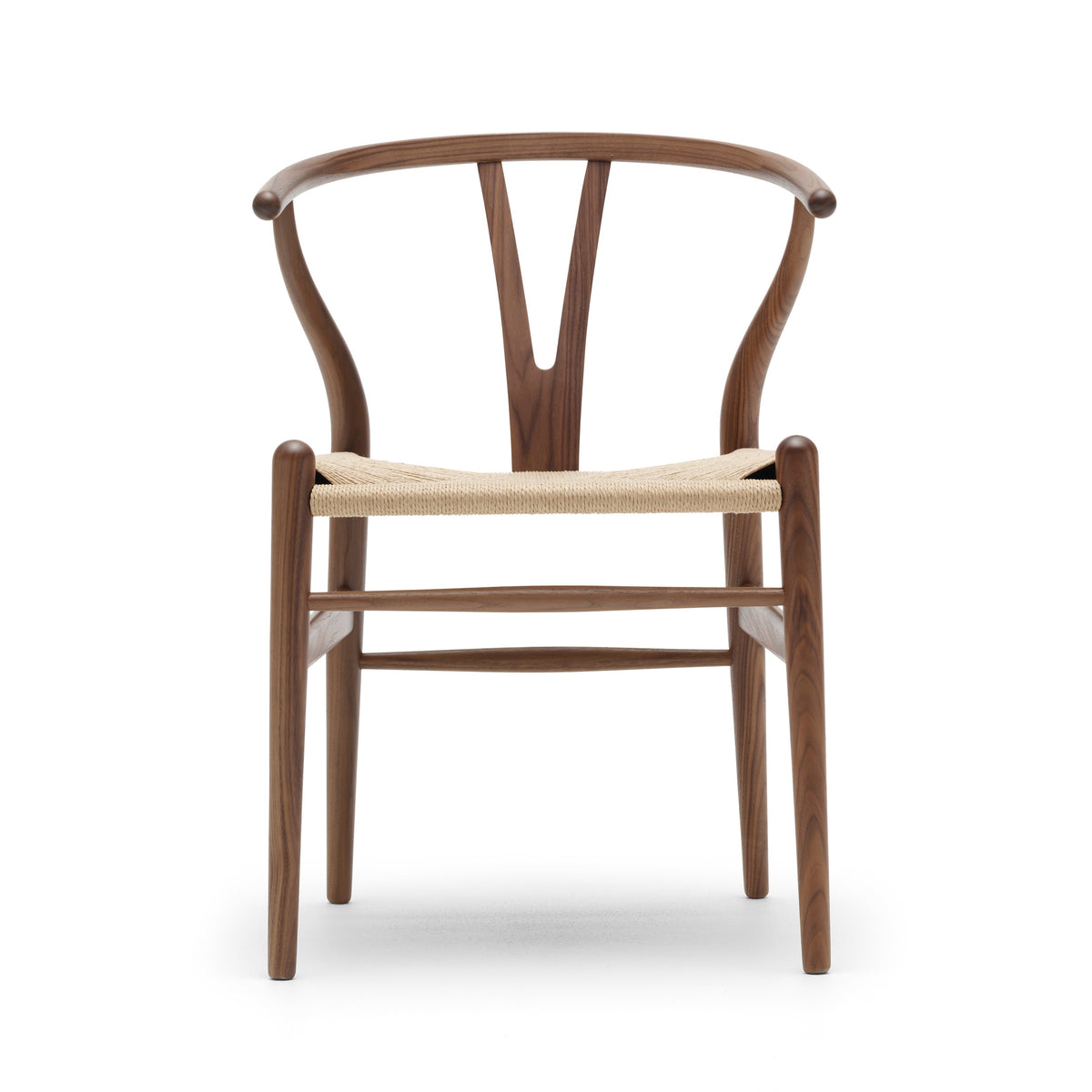A classic wooden dining chair with a curved backrest, dark brown wood frame, and a light beige woven seat, shown against a plain white background.