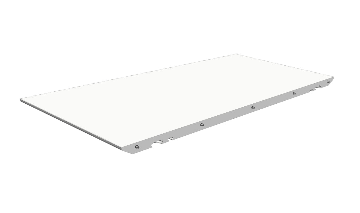 A white rectangular panel or board with a silver metal edge and small mounting holes, shown at an angle on a plain white background.